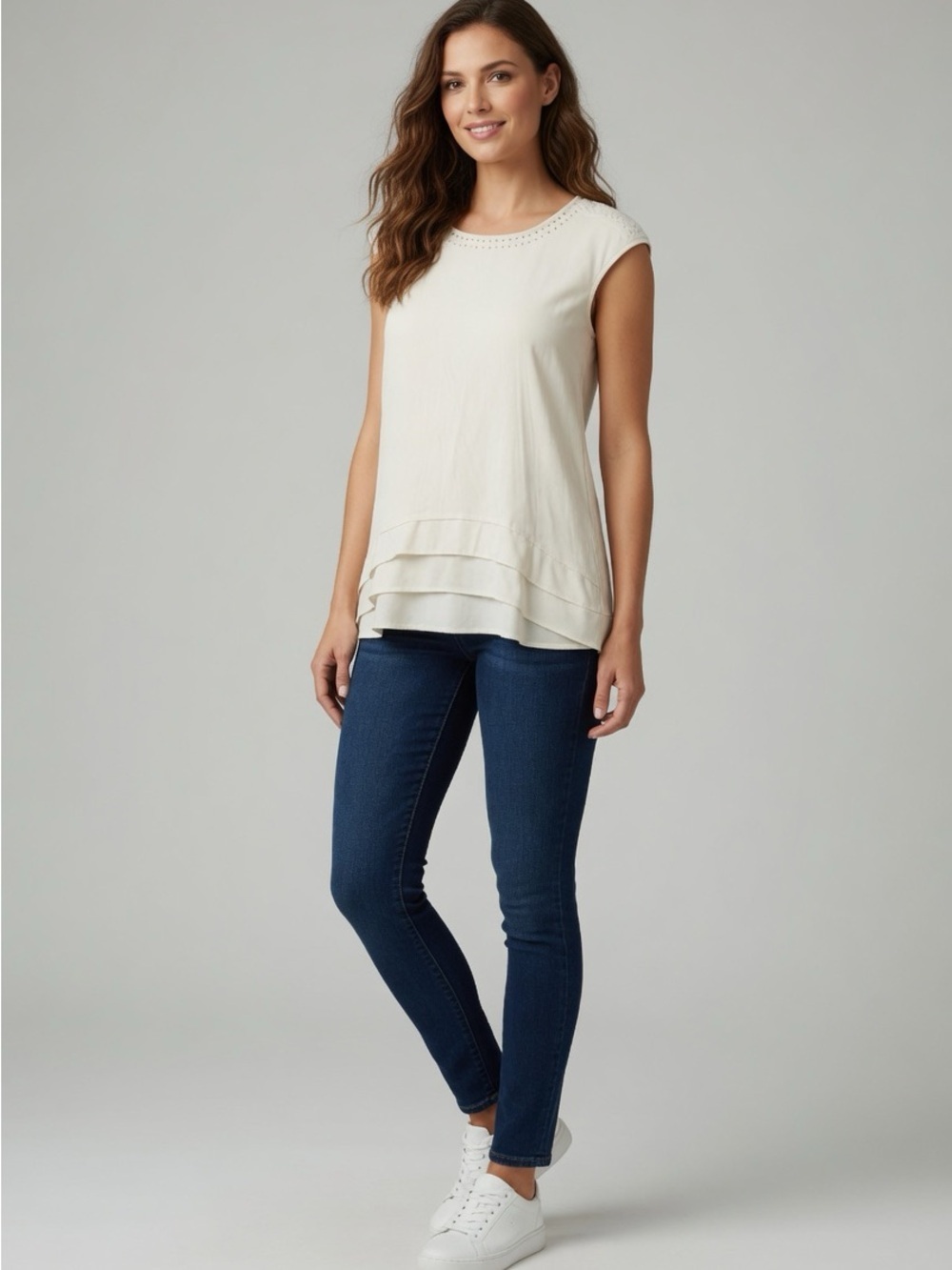 Essentials by Milano White Cap Sleeve Blouse